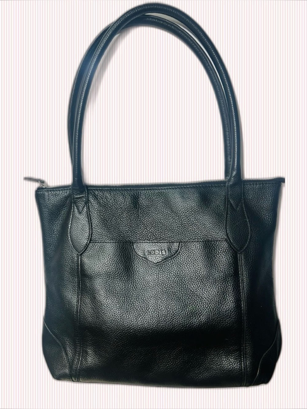 Lodis Black Pebbled Leather Tote with Double Handles
